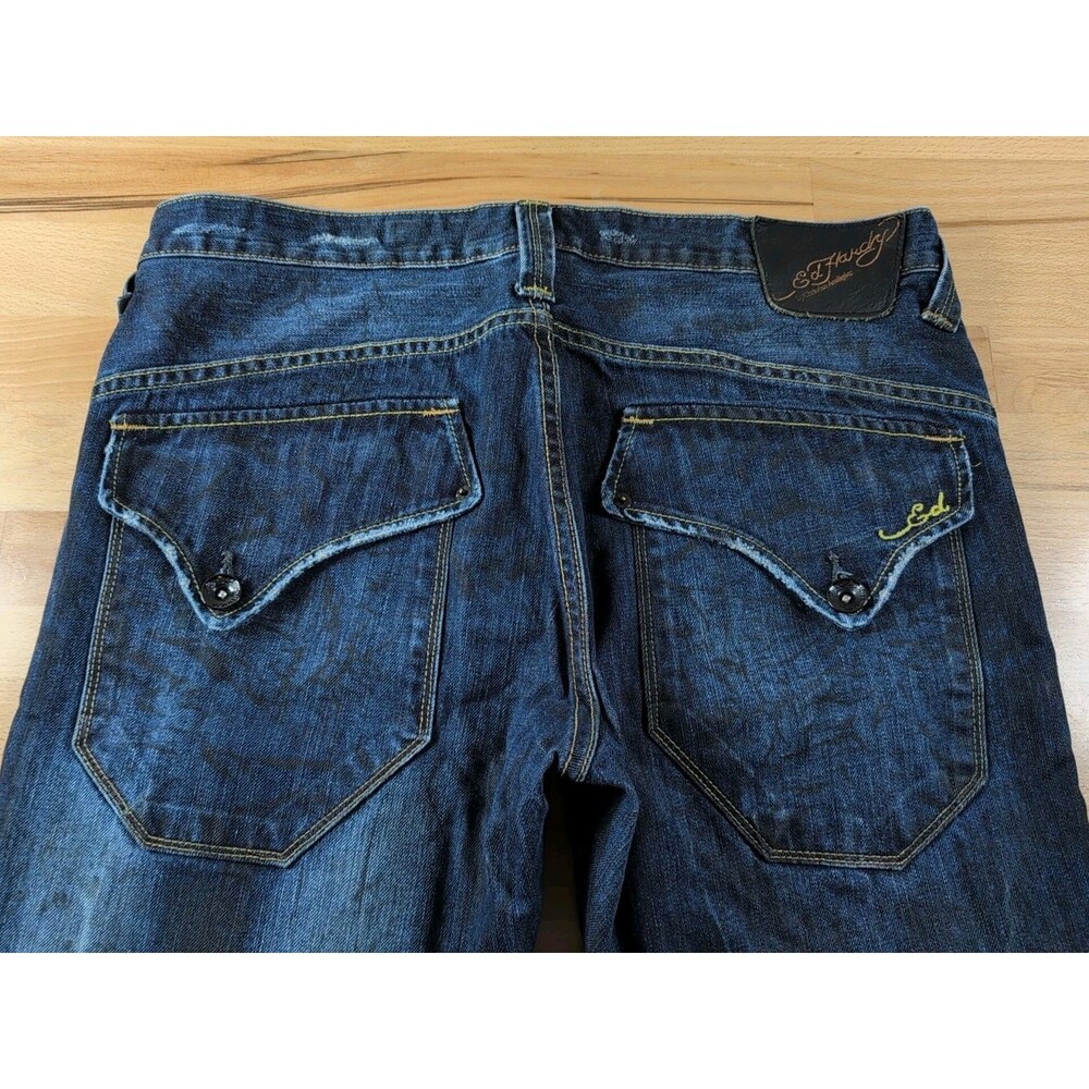 Christian Audigier x Ed Hardy Mens Jeans Measures 35x31 Distressed Button Fly
